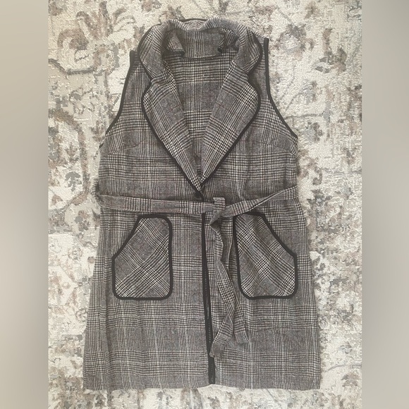 New Plus Plaid Pocket Contrasting Border Long Pants Sleeveless Vest Jacket NWT - Picture 10 of 16